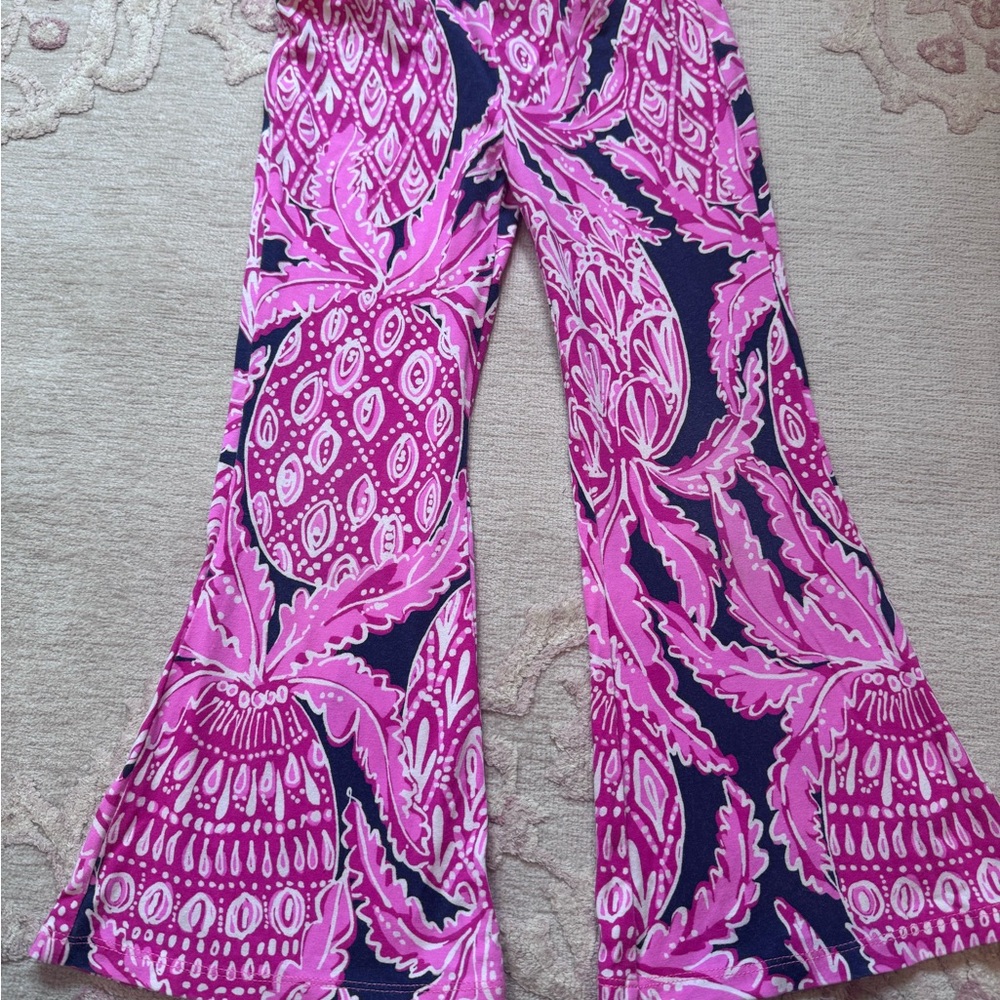 Lilly Pulitzer Pink and Navy Floral Paisley Flare Pants